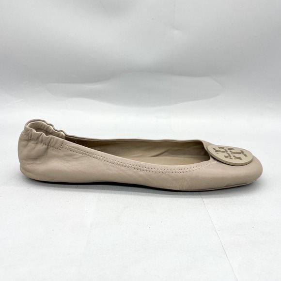 Tory Burch Womens 10 Minnie Travel Ballet Flats Shoe Gray Leather Round Toe Logo - Picture 2 of 12